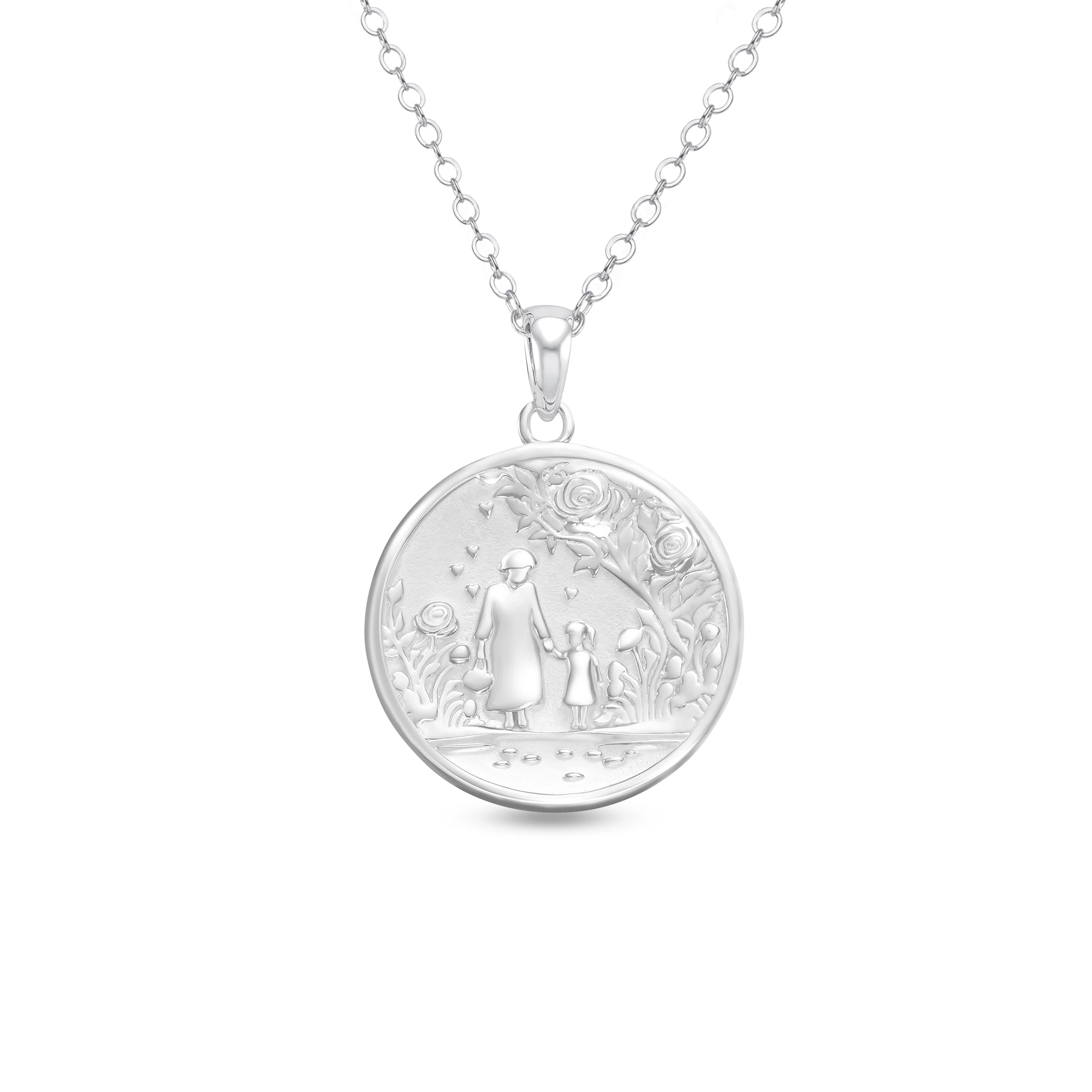 Petiteshine Little Girl Walk with Grandma in Garden Silver Necklace