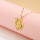 Petiteshine Mom With Flower Tulip Embrace 14K Gold Vermeil Necklace