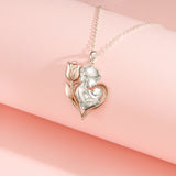 Petiteshine Mom With Flower Tulip Embrace Rosegold Vermeil and Silver Necklace